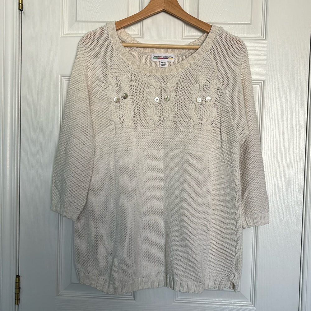 Cotton Country owl pattern 3/4 sleeve knit sweater
